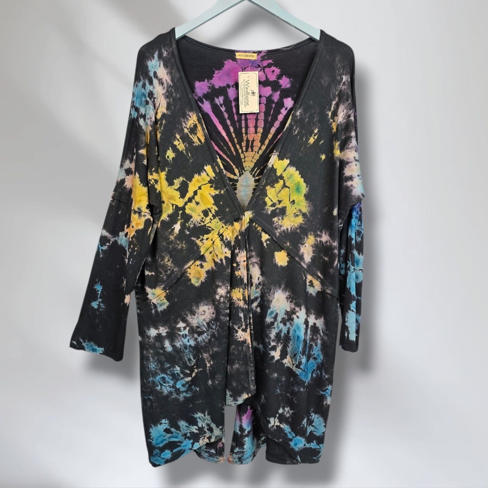 Windhorse Black Tie-die Open Front Duster Cardigan L/XL - NEW‎